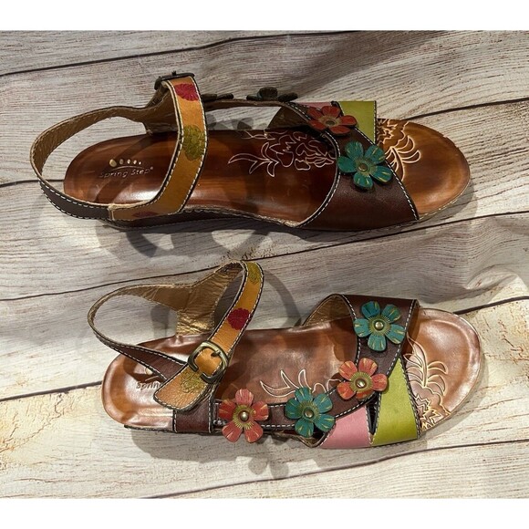 Spring Step Belladonna Colorful Leather Flower Wedge Sandals EU41 Fits US9.5/10 - Picture 7 of 12